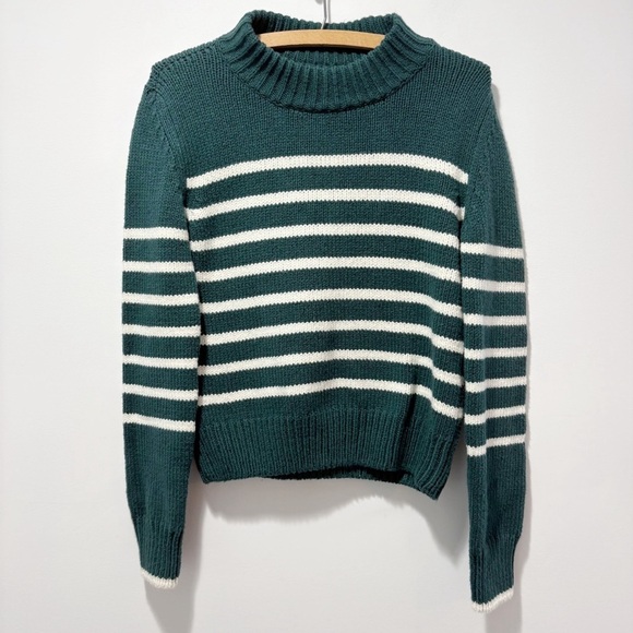 Faherty Cuddle Stripe Crew Sweater in Evergreen Stripes Size XS Oversized Preppy - Picture 3 of 15